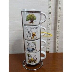 Winnie The Pooh Espresso Cups Metal Rack 100 Acre Woods Piglet Tigger Set Of 4